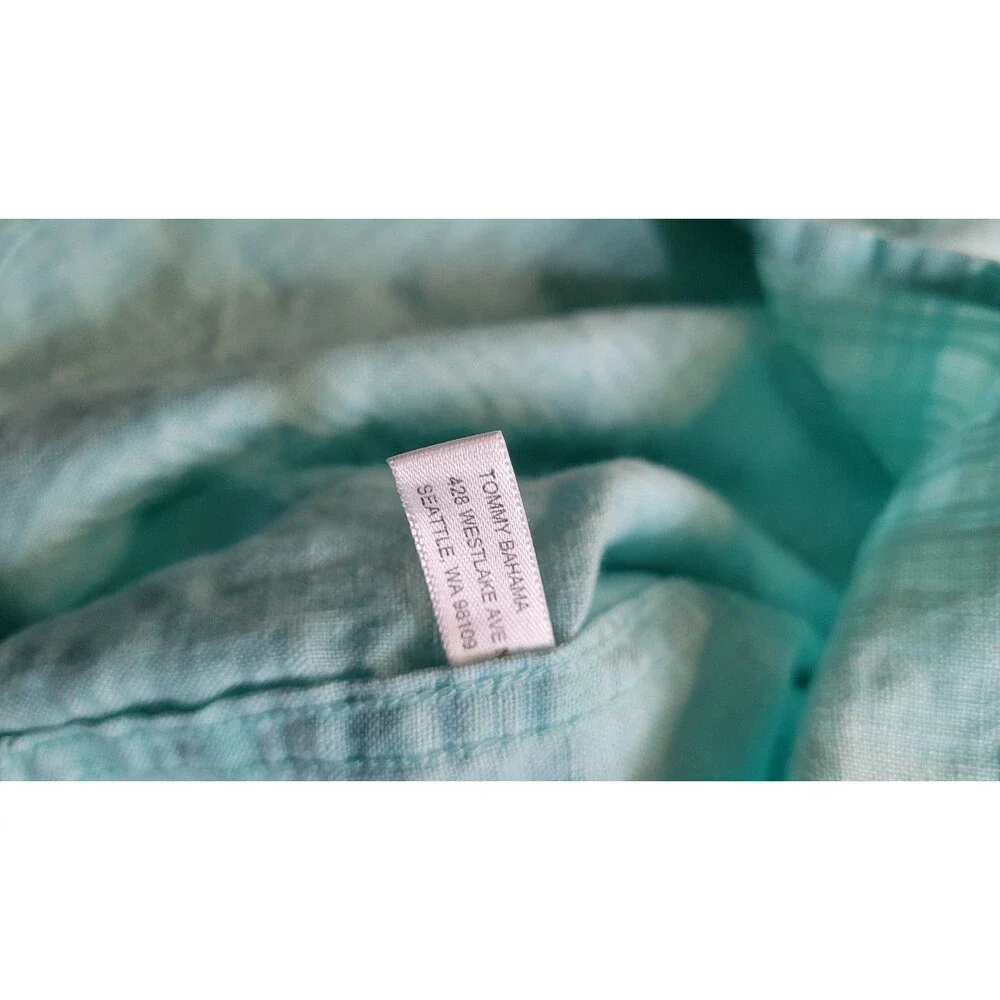 Tommy Bahama Linen Cotton Blend Shirt Men's XL Mint Aqua Green Button Up Resort